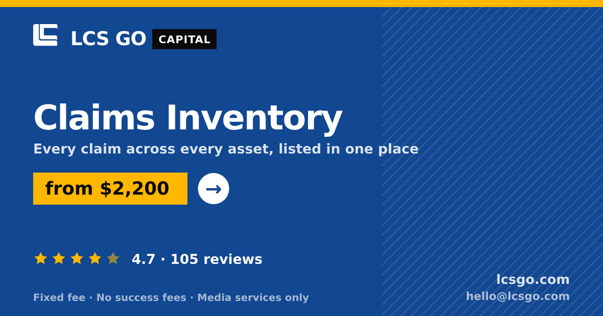 Claims Inventory — from $2,200, rated 4.7/5 across 105 reviews. LCS GO.