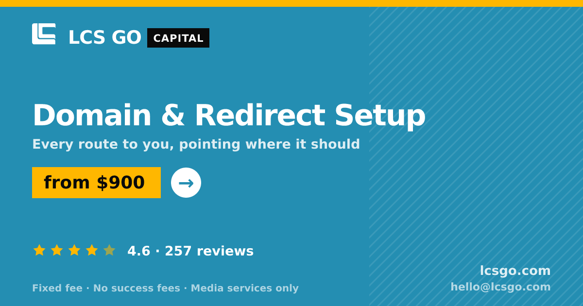 Domain & Redirect Setup — from $900, rated 4.6/5 across 257 reviews. LCS GO.
