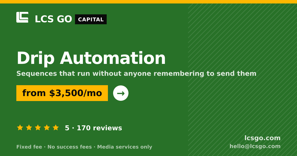 Drip Automation — from $3,500/mo, rated 5/5 across 170 reviews. LCS GO.