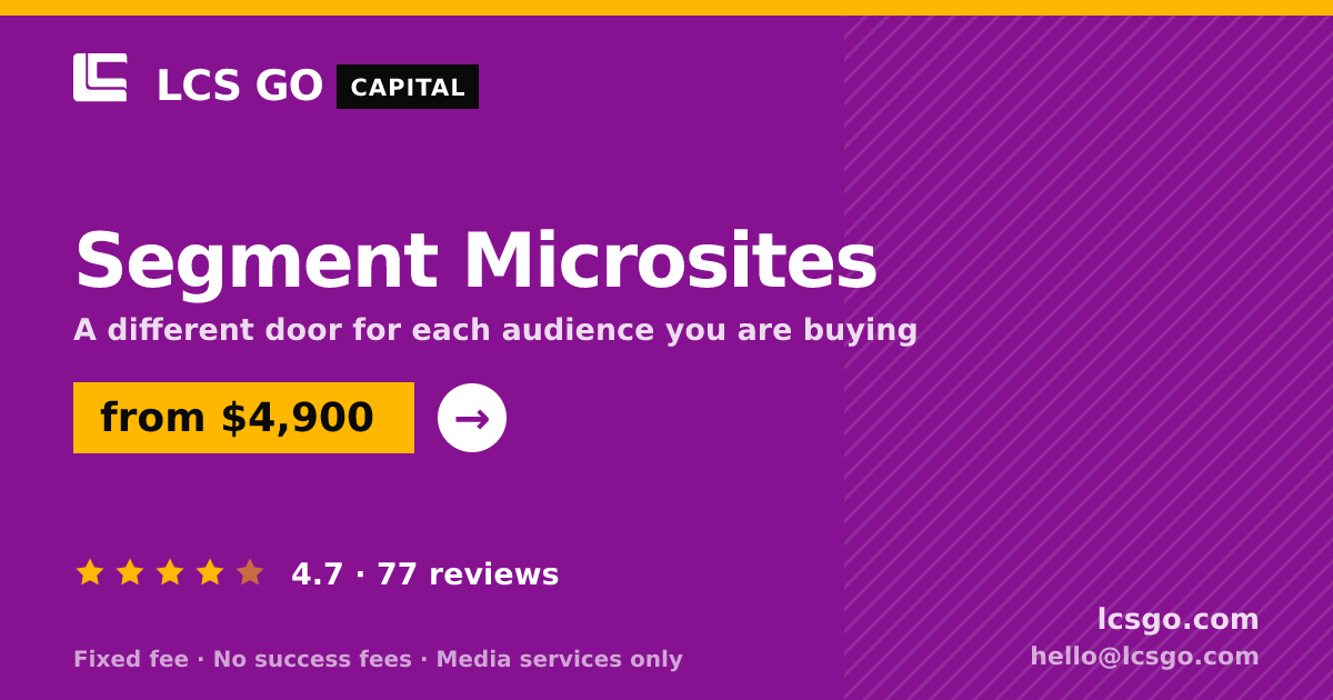 Segment Microsites — from $4,900, rated 4.7/5 across 77 reviews. LCS GO.