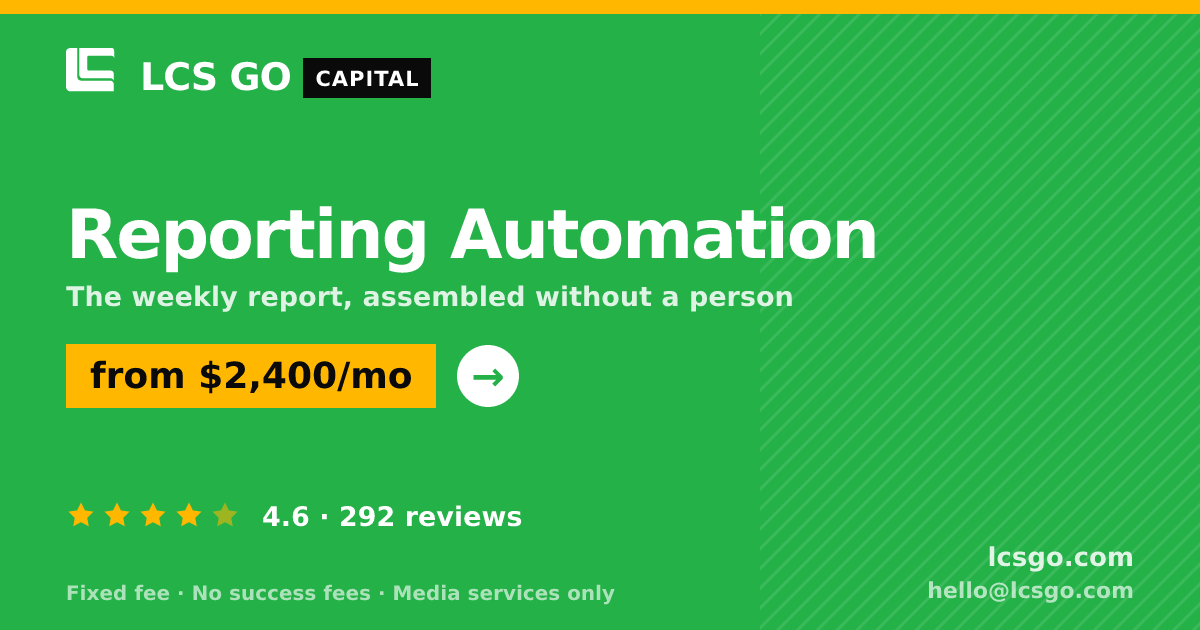 Reporting Automation — from $2,400/mo, rated 4.6/5 across 292 reviews. LCS GO.