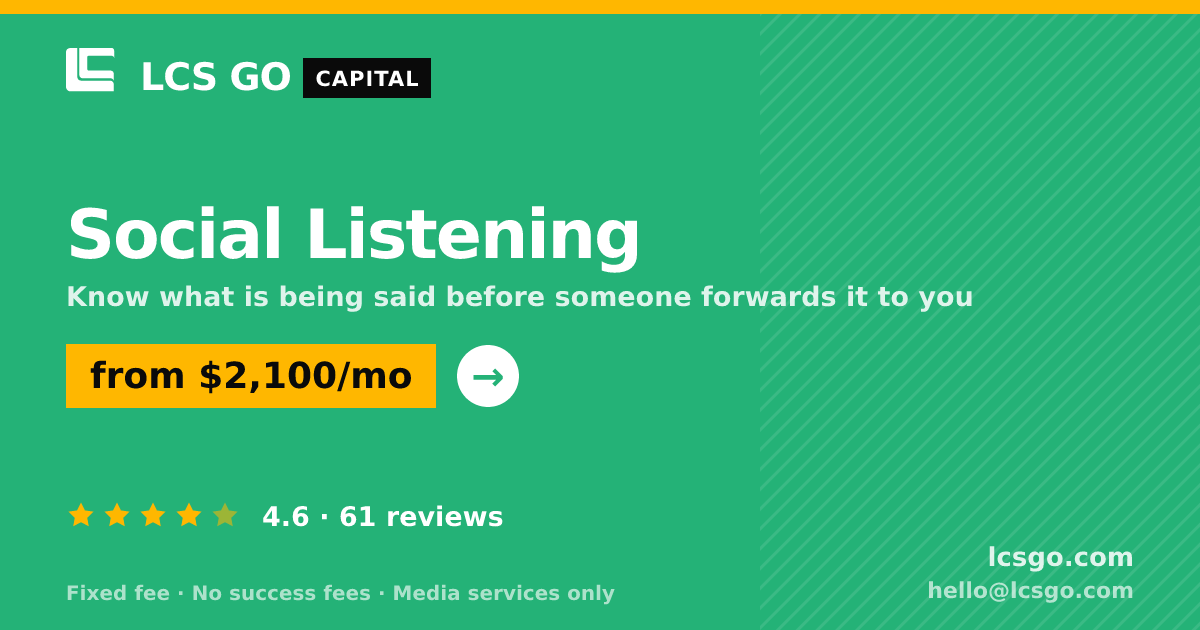 Social Listening — from $2,100/mo, rated 4.6/5 across 61 reviews. LCS GO.